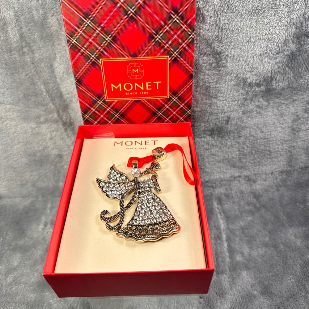 Monet 2023 Rhinestone‎ Angel Holiday Ornament Pendant w Box